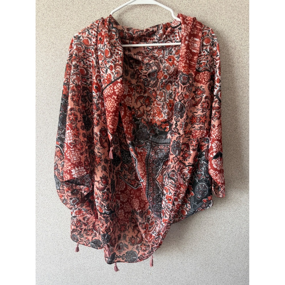 Dressbarn Womens Boho Paisley Tassel Kimono Wrap One‎ Size Rust Black New